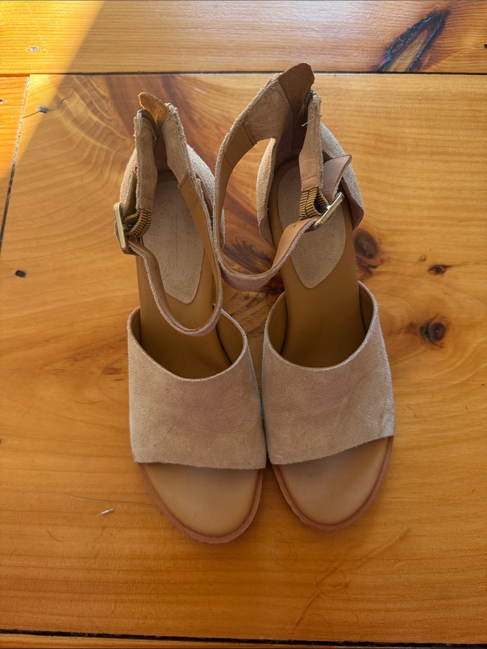 Kork Ease Neutral Suede Block Heel Sandals with Ankle Strap - Picture 2 of 5